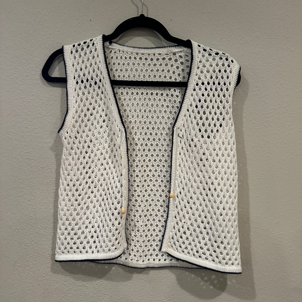 White Crochet Open Vest